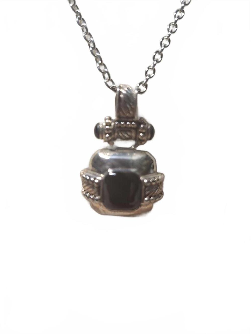 Black onyx sterling silver pendant with 18 inch stainless steel rope chain